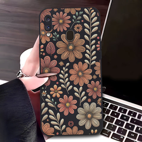 Samsung Galaxy A20 Cover - Black - D4 - ONation Floral Series - HQ Liquid Silicone Soft Case