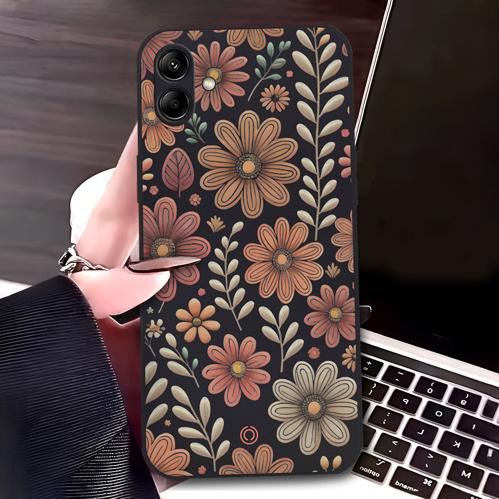 Samsung Galaxy A04 Cover - Black - D4 - ONation Floral Series - HQ Liquid Silicone Soft Case
