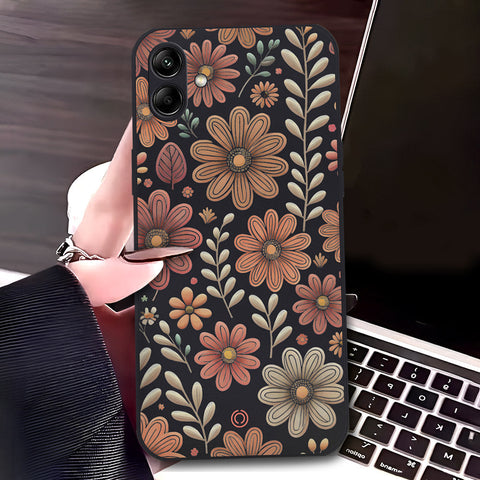 Samsung Galaxy A04 Cover - Black - D4 - ONation Floral Series - HQ Liquid Silicone Soft Case