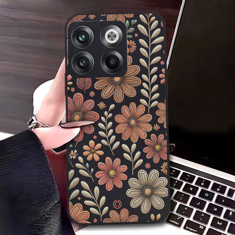 OnePlus Ace Pro Cover - Black - D4 - ONation Floral Series - HQ Liquid Silicone Soft Case