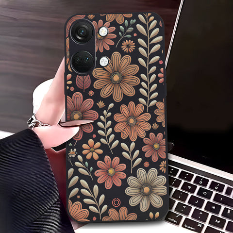 OnePlus Ace 2V Cover - Black - D4 - ONation Floral Series - HQ Liquid Silicone Soft Case
