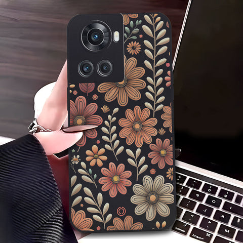 OnePlus Ace Cover - Black - D4 - ONation Floral Series - HQ Liquid Silicone Soft Case