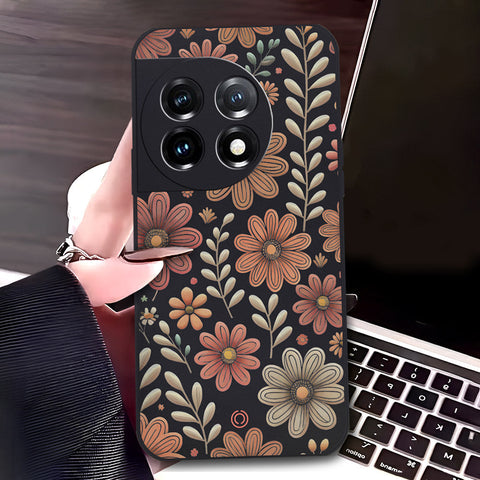 OnePlus 11 Cover - Black - D4 - ONation Floral Series - HQ Liquid Silicone Soft Case