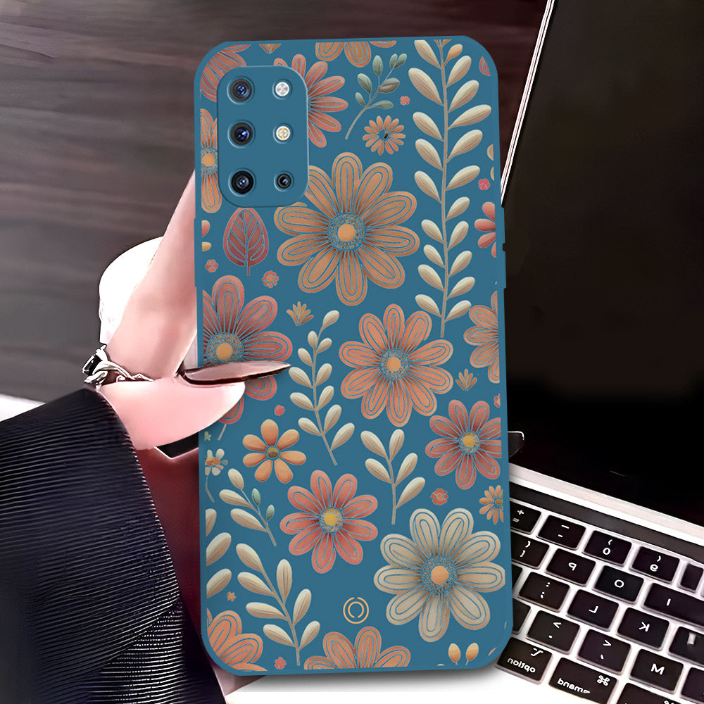 OnePlus 8T Cover - Blue - D4 - ONation Floral Series - HQ Liquid Silicone Soft Case