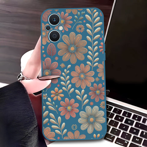 Oppo Reno7 Z 5G Cover - Blue - D4 - ONation Floral Series - HQ Liquid Silicone Soft Case