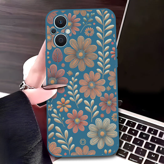 Oppo Reno 7 Lite Cover - Blue - D4 - ONation Floral Series - HQ Liquid Silicone Soft Case