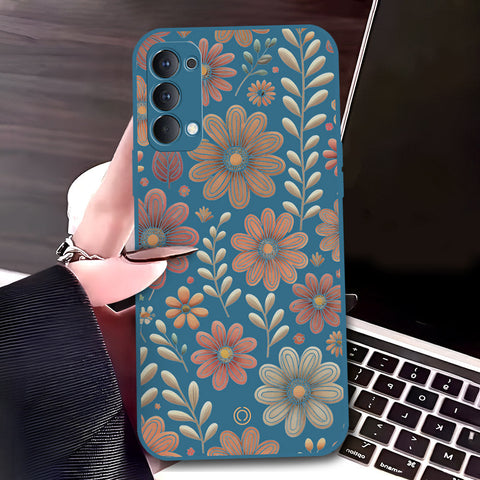 Oppo Reno 4 5G Cover - Blue - D4 - ONation Floral Series - HQ Liquid Silicone Soft Case