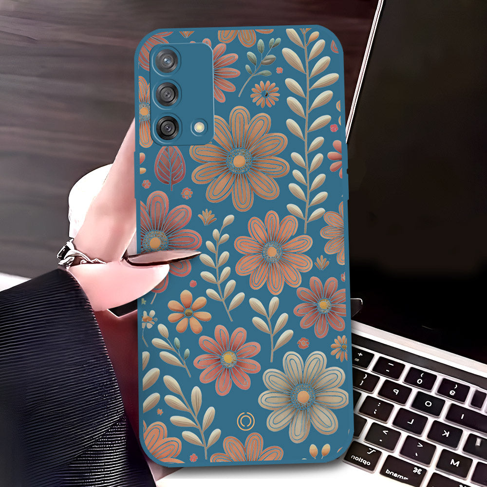 Oppo A95 Cover - Blue - D4 - ONation Floral Series - HQ Liquid Silicone Soft Case