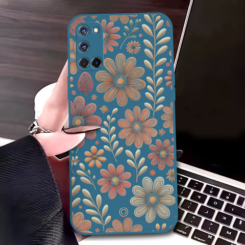 Oppo A92 Cover - Blue - D4 - ONation Floral Series - HQ Liquid Silicone Soft Case