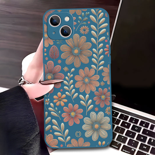 iPhone 13 Cover - Blue - D4 - ONation Floral Series - HQ Liquid Silicone Soft Case