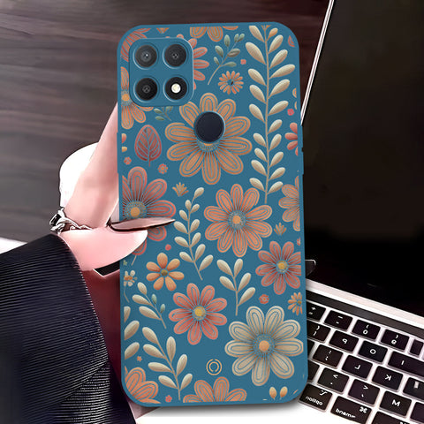 Oppo A35 Cover - Blue - D4 - ONation Floral Series - HQ Liquid Silicone Soft Case