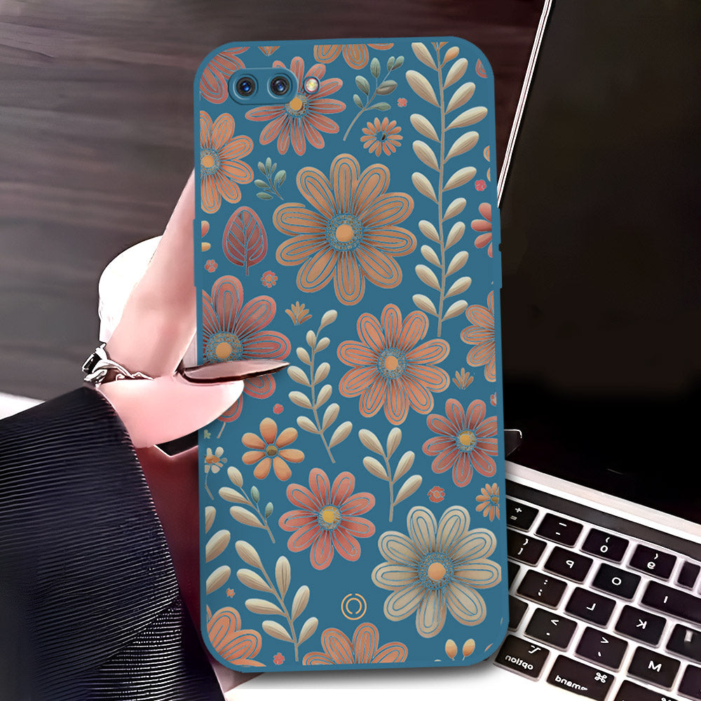 Oppo A5 Cover - Blue - D4 - ONation Floral Series - HQ Liquid Silicone Soft Case