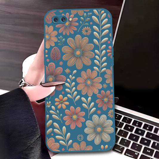 Oppo A5 Cover - Blue - D4 - ONation Floral Series - HQ Liquid Silicone Soft Case