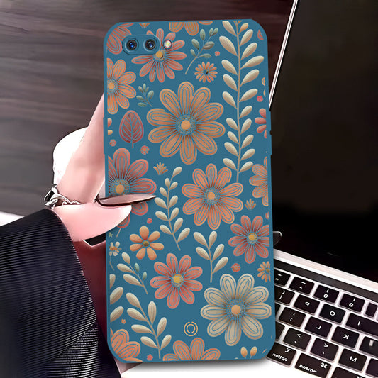 Oppo A3s Cover - Blue - D4 - ONation Floral Series - HQ Liquid Silicone Soft Case