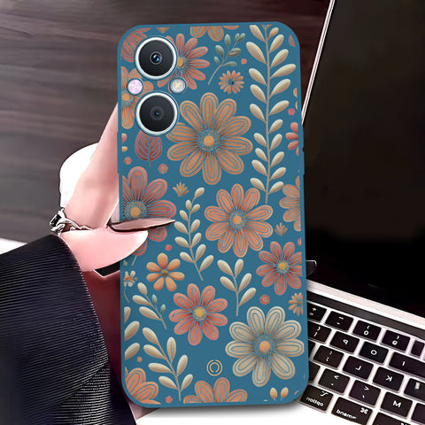 OnePlus Nord N20 5G Cover - Blue - D4 - ONation Floral Series - HQ Liquid Silicone Soft Case