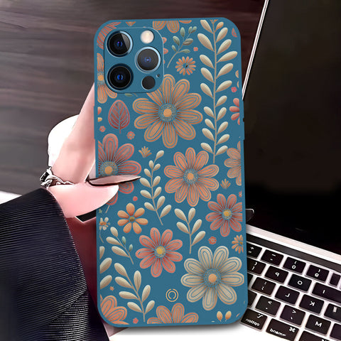 iPhone 12 Pro Cover - Blue - D4 - ONation Floral Series - HQ Liquid Silicone Soft Case