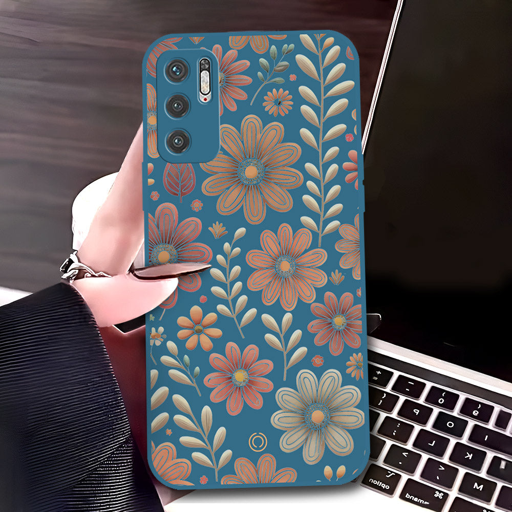 Xiaomi Redmi Note 10 5G Cover - Blue - D4 - ONation Floral Series - HQ Liquid Silicone Soft Case