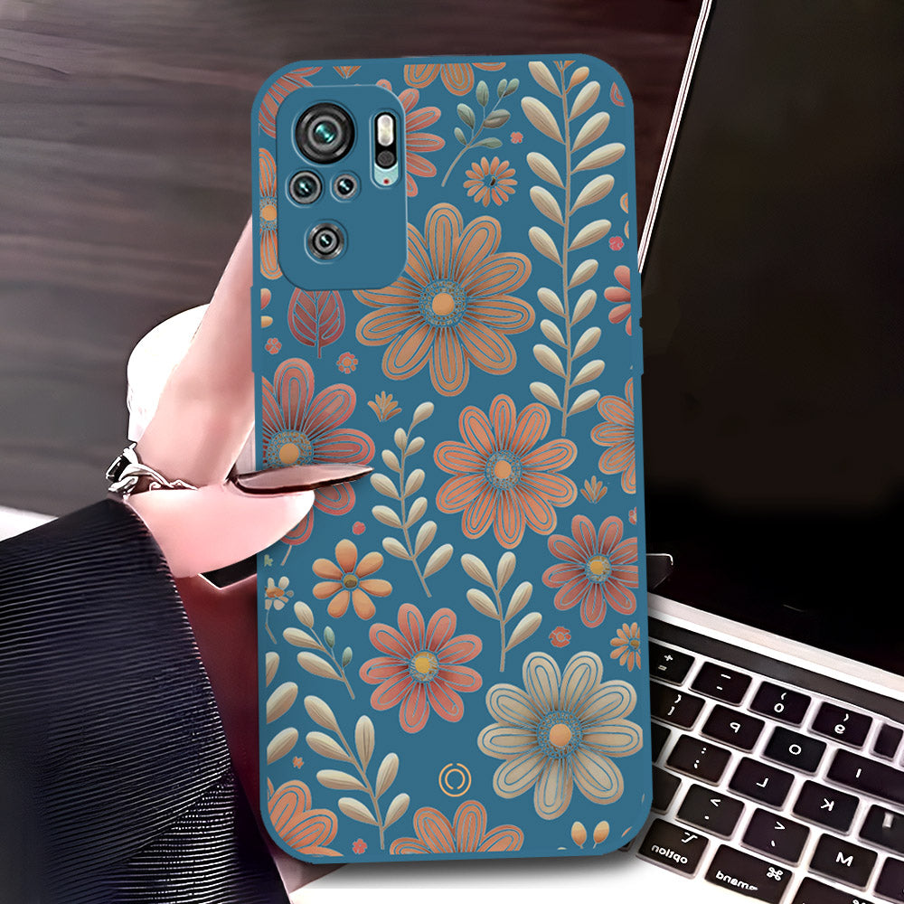 Xiaomi Redmi Note 10S Cover - Blue - D4 - ONation Floral Series - HQ Liquid Silicone Soft Case