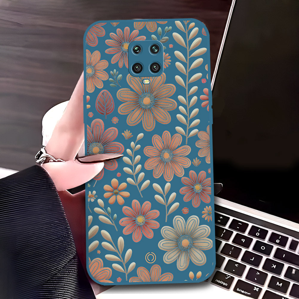 Xiaomi Redmi Note 9 Pro Cover - Blue - D4 - ONation Floral Series - HQ Liquid Silicone Soft Case