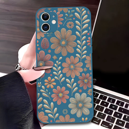 iPhone 12 Cover - Blue - D4 - ONation Floral Series - HQ Liquid Silicone Soft Case