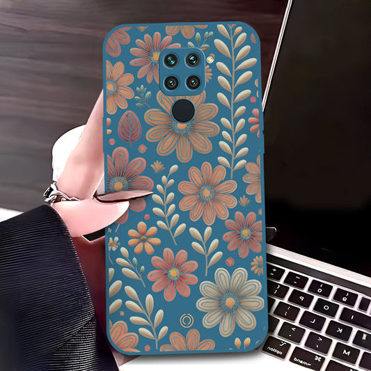 Xiaomi Redmi 10X 4G Cover - Blue - D4 - ONation Floral Series - HQ Liquid Silicone Soft Case