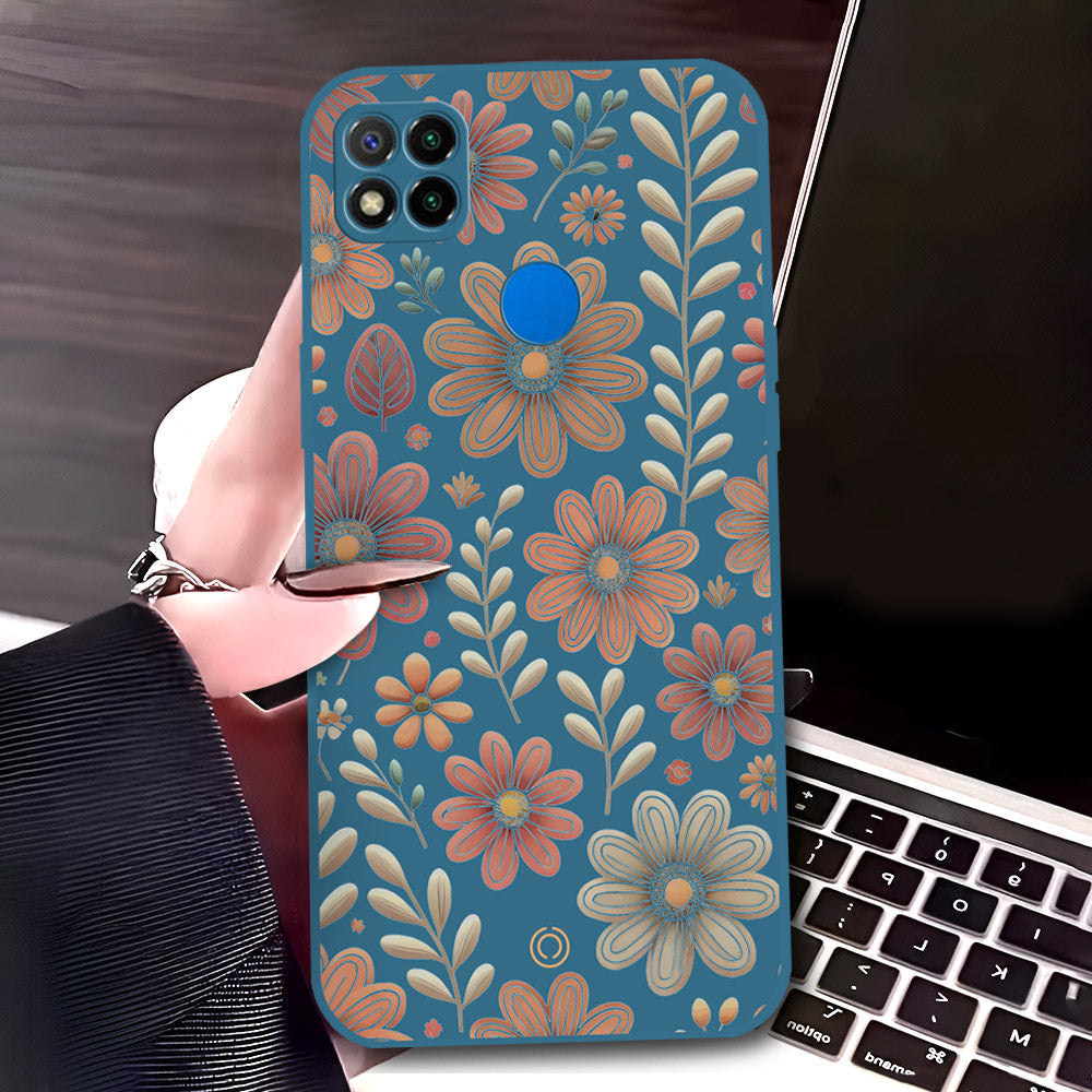 Xiaomi Redmi 10A Cover - Blue - D4 - ONation Floral Series - HQ Liquid Silicone Soft Case