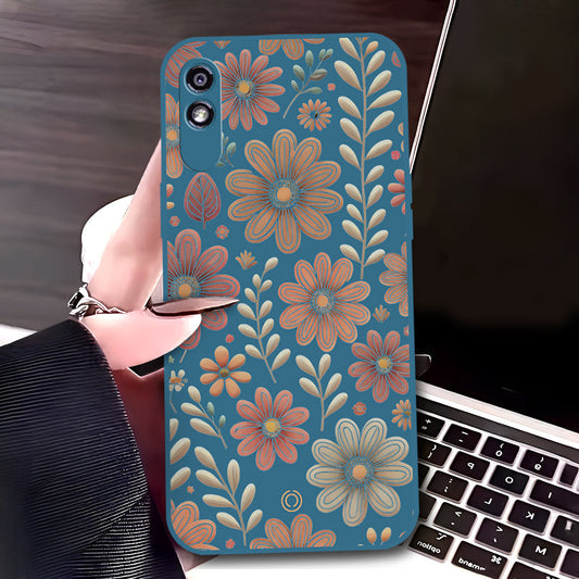 Xiaomi Redmi 9A Cover - Blue - D4 - ONation Floral Series - HQ Liquid Silicone Soft Case