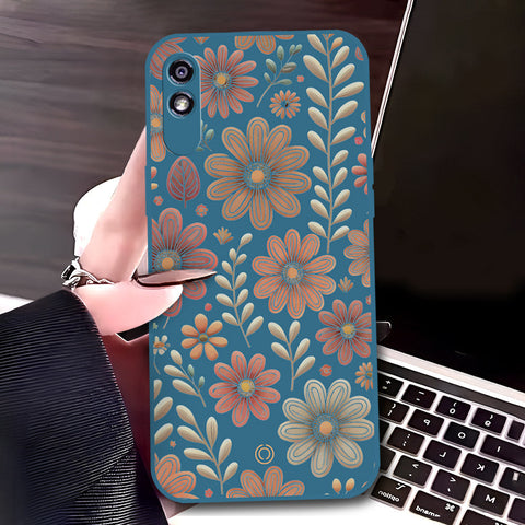 Xiaomi Redmi 9A Cover - Blue - D4 - ONation Floral Series - HQ Liquid Silicone Soft Case
