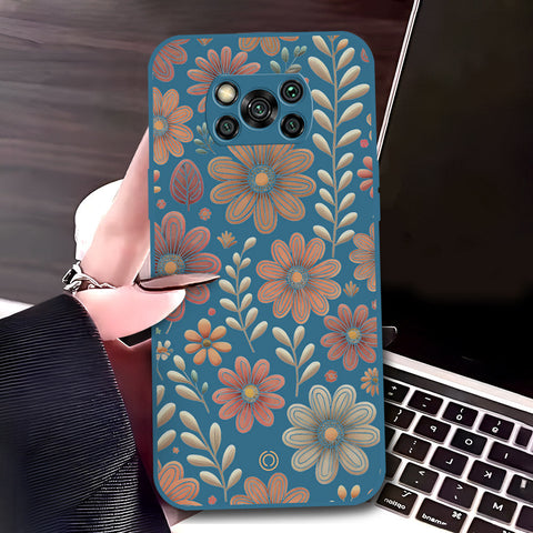 Xiaomi Poco X3 Cover - Blue - D4 - ONation Floral Series - HQ Liquid Silicone Soft Case