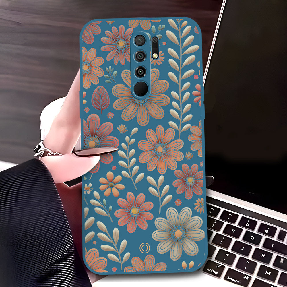 Xiaomi Poco M2 Cover - Blue - D4 - ONation Floral Series - HQ Liquid Silicone Soft Case