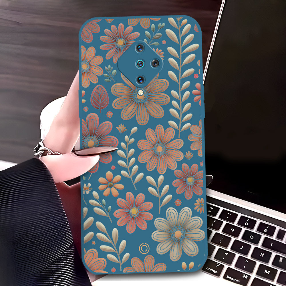 Vivo Y51 (2020 September) Cover - Blue - D4 - ONation Floral Series - HQ Liquid Silicone Soft Case