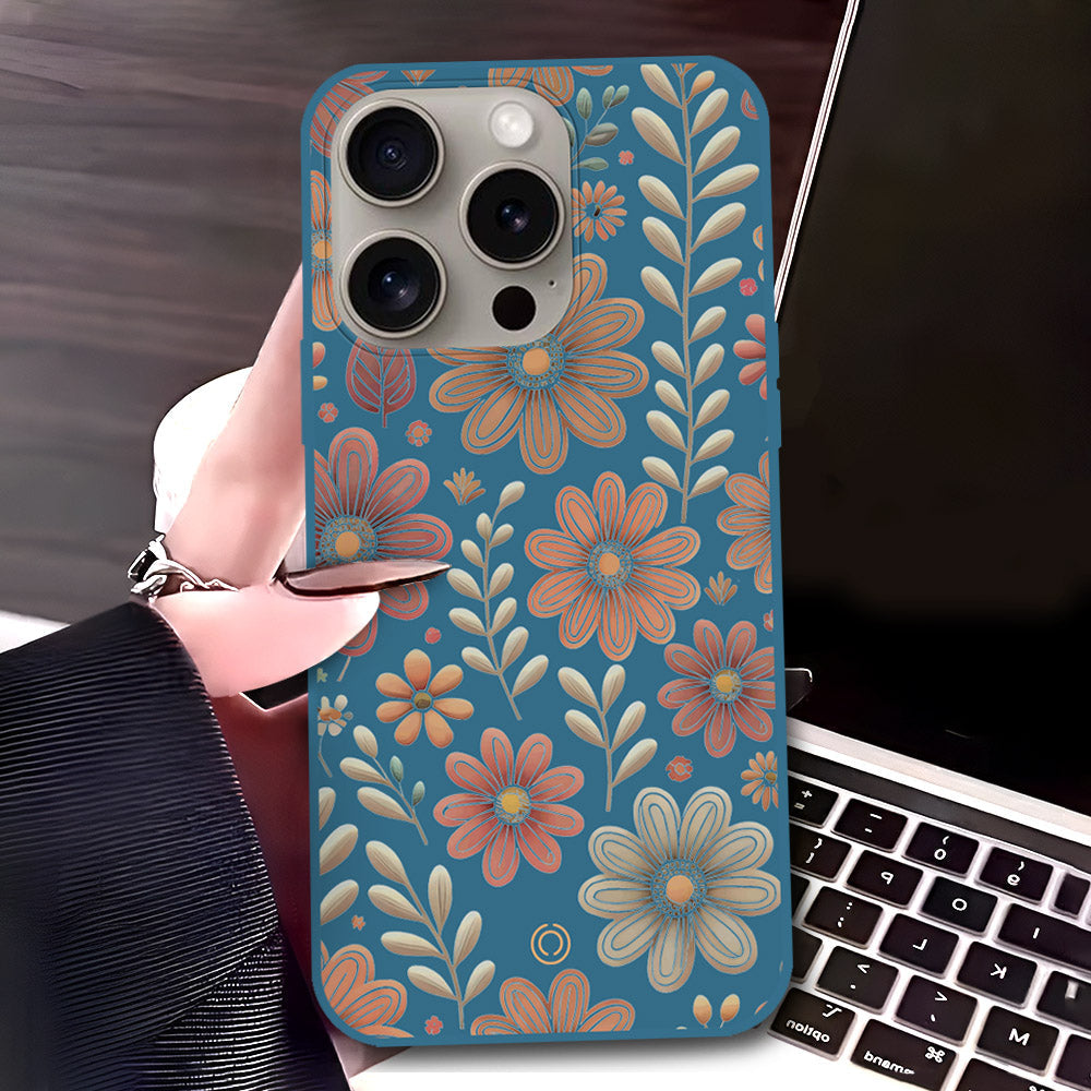iPhone 15 Pro Max Cover - Blue - D4 - ONation Floral Series - HQ Liquid Silicone Soft Case