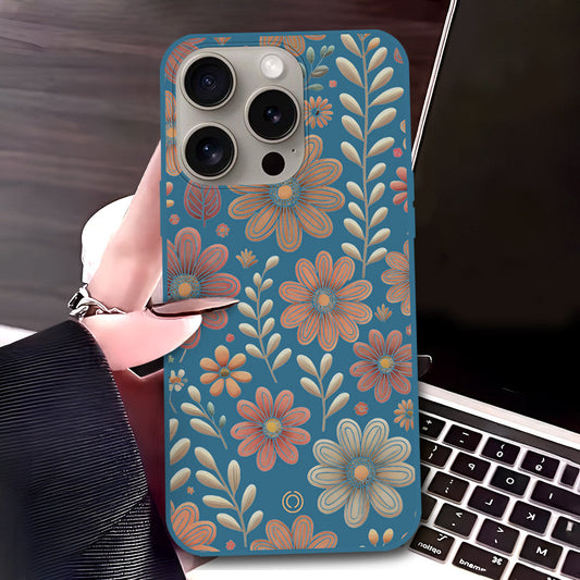 iPhone 15 Pro Max Cover - Blue - D4 - ONation Floral Series - HQ Liquid Silicone Soft Case