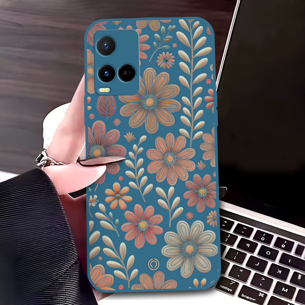 Vivo Y21G Cover - Blue - D4 - ONation Floral Series - HQ Liquid Silicone Soft Case