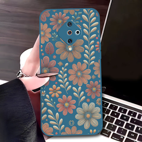 Vivo Y9s Cover - Blue - D4 - ONation Floral Series - HQ Liquid Silicone Soft Case