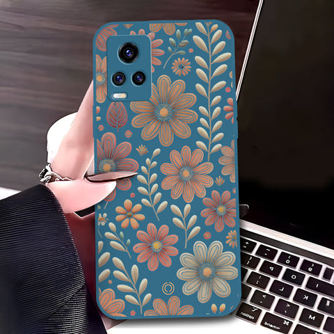Vivo V20 Cover - Blue - D4 - ONation Floral Series - HQ Liquid Silicone Soft Case