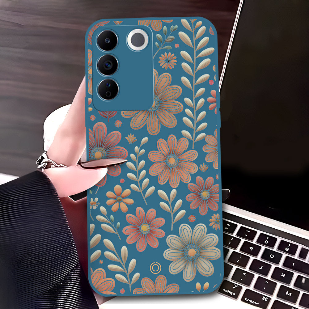 Vivo S16e Cover - Blue - D4 - ONation Floral Series - HQ Liquid Silicone Soft Case