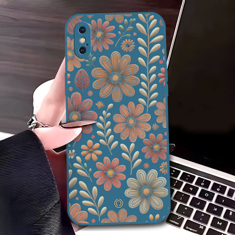 iPhone XS / X Cover - Blue - D4 - ONation Floral Series - HQ Liquid Silicone Soft Case