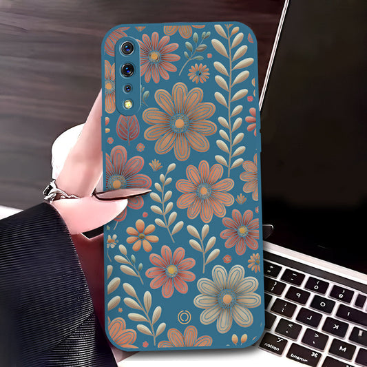 Vivo S1 Cover - Blue - D4 - ONation Floral Series - HQ Liquid Silicone Soft Case