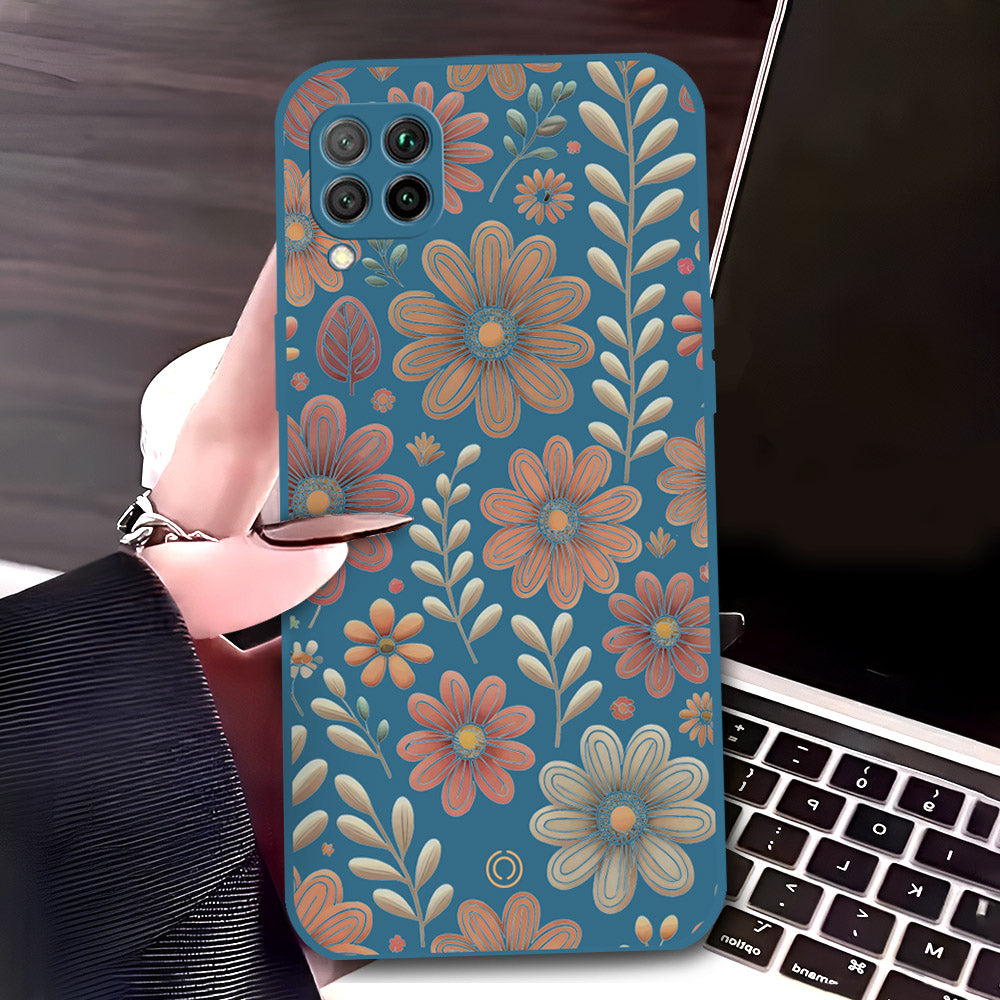 Huawei Nova 7i Cover - Blue - D4 - ONation Floral Series - HQ Liquid Silicone Soft Case