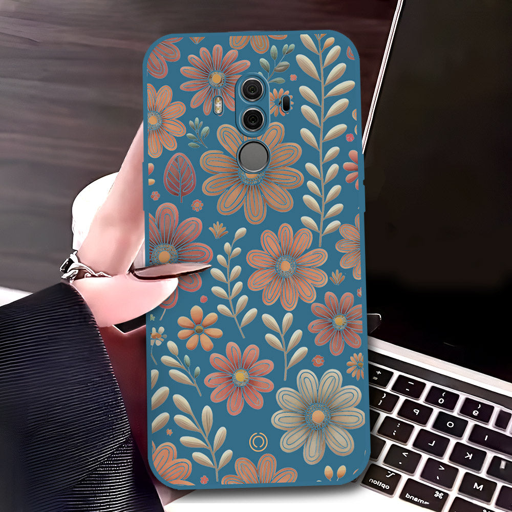 Huawei Mate 10 Pro Cover - Blue - D4 - ONation Floral Series - HQ Liquid Silicone Soft Case