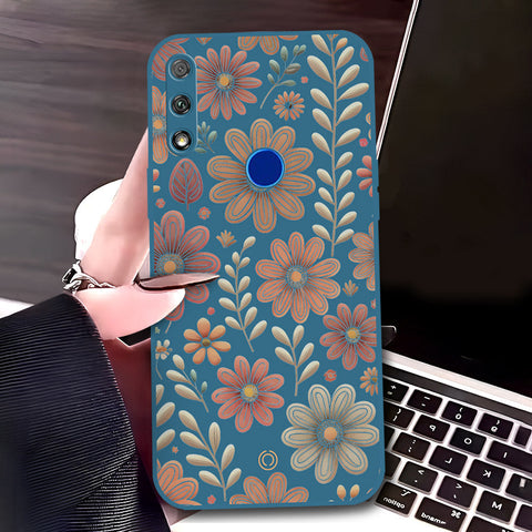 Honor 9X Cover - Blue - D4 - ONation Floral Series - HQ Liquid Silicone Soft Case