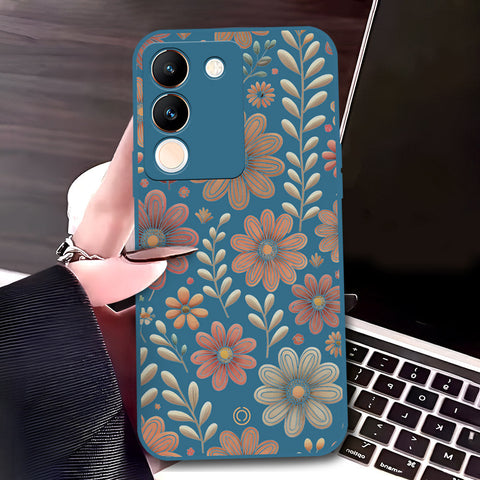 Vivo V29e Cover - Blue - D4 - ONation Floral Series - HQ Liquid Silicone Soft Case