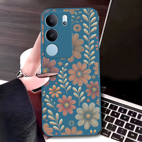 Vivo S17 Cover - Blue - D4 - ONation Floral Series - HQ Liquid Silicone Soft Case