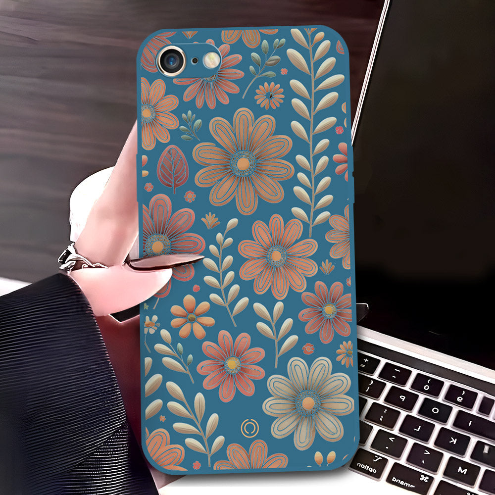 iPhone SE 2020 Cover - Blue - D4 - ONation Floral Series - HQ Liquid Silicone Soft Case