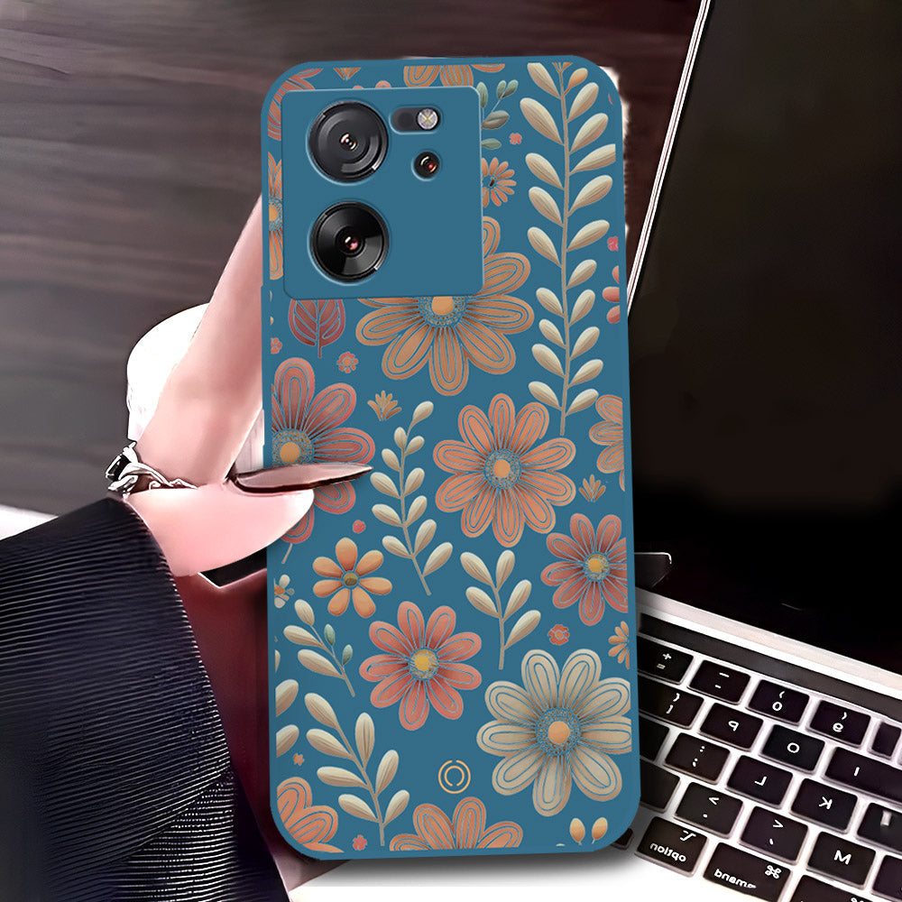 Xiaomi 13T Pro Cover - Blue - D4 - ONation Floral Series - HQ Liquid Silicone Soft Case