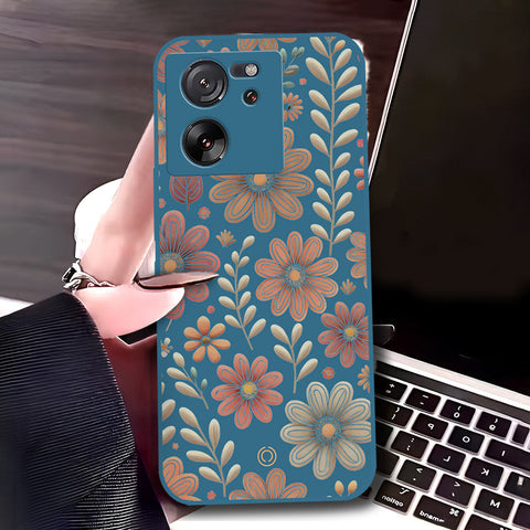 Xiaomi 13T Pro Cover - Blue - D4 - ONation Floral Series - HQ Liquid Silicone Soft Case