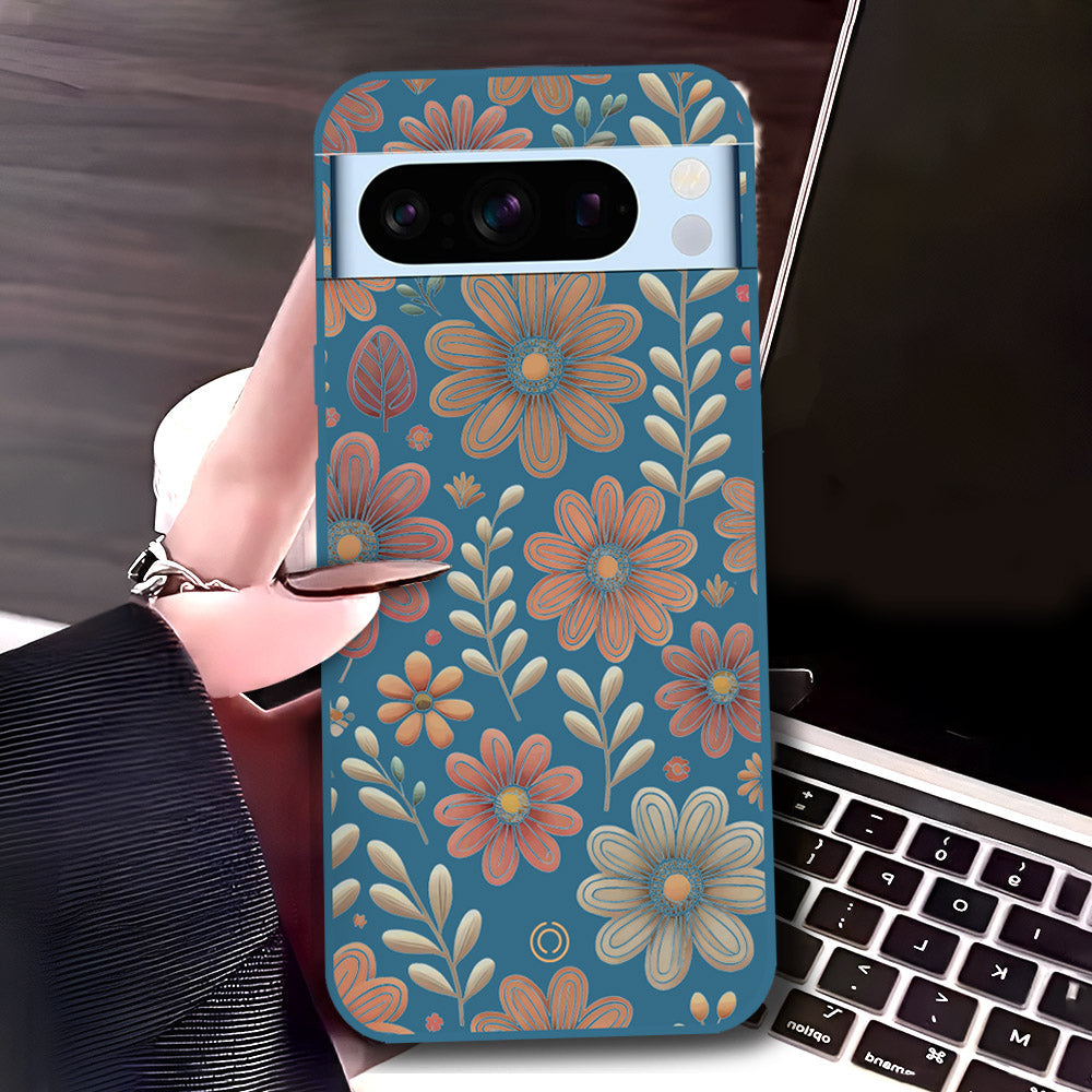 Google Pixel 8 Pro Cover - Blue - D4 - ONation Floral Series - HQ Liquid Silicone Soft Case