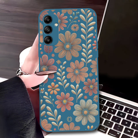 Samsung Galaxy A14 Cover - Blue - D4 - ONation Floral Series - HQ Liquid Silicone Soft Case
