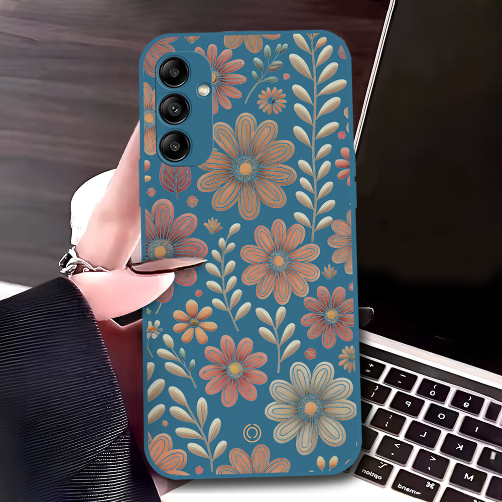 Samsung Galaxy A14 5G Cover - Blue - D4 - ONation Floral Series - HQ Liquid Silicone Soft Case